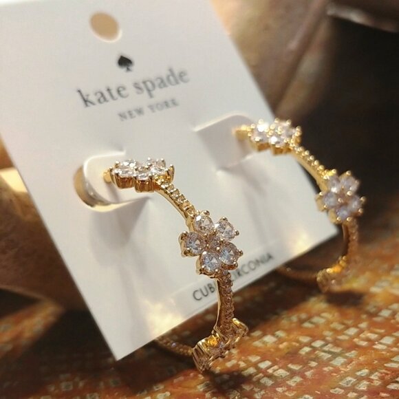 Kate Spade Gleaming Garden Flower Gold In/Out Hoop Post Earrings w/Cubic Zir NWT - Picture 3 of 7